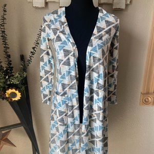 4/$20 Lularoe Sarah Long Sleeve Cardigan White Triangle Design with Pockets XS